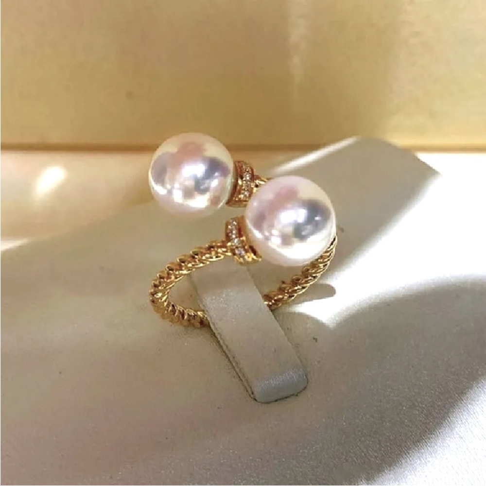 New 18k Yellow Gold Over Silver Cultured Pearl Open Ring - Picture 3 of 7